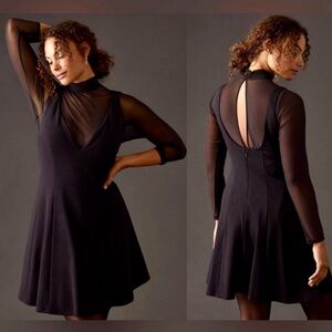 Anthropologie - Maeve Sheer Layered Mock Neck Dress - Black - NWT - Sz. L